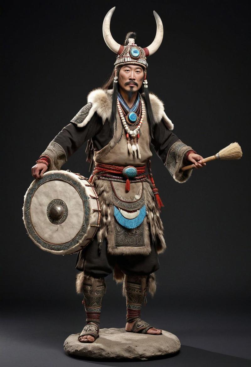 20795-2100404955-mountain medieval mongolian shaman in a fur and bone and drum, 1man standing, (full body_1.5), hero pose,exaggerated proportions.jpg